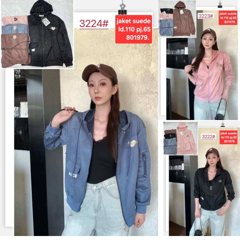 Jaket Suede Hoodie Wanita Saku Resleting Samping 3222 | 3223 | 3224
