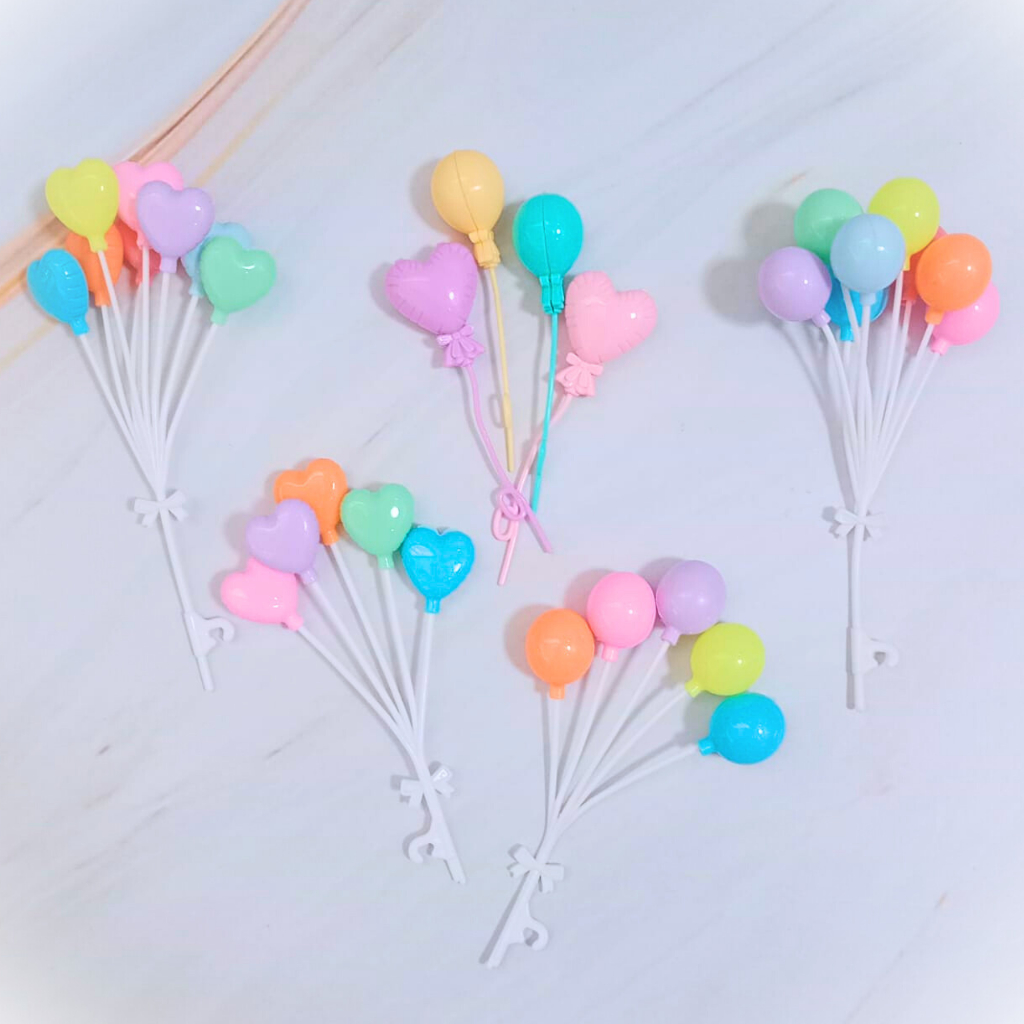 Topper Dekorasi Cake Kue Balon Bola Hati Tusukan Warna Warni Pastel