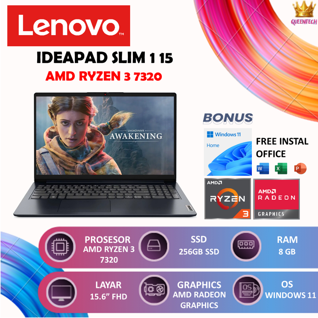Lenovo Ideapad Slim 1 15 AMD Ryzen 3 7320 [8GB/256GB] Windows 11 15.6FHD