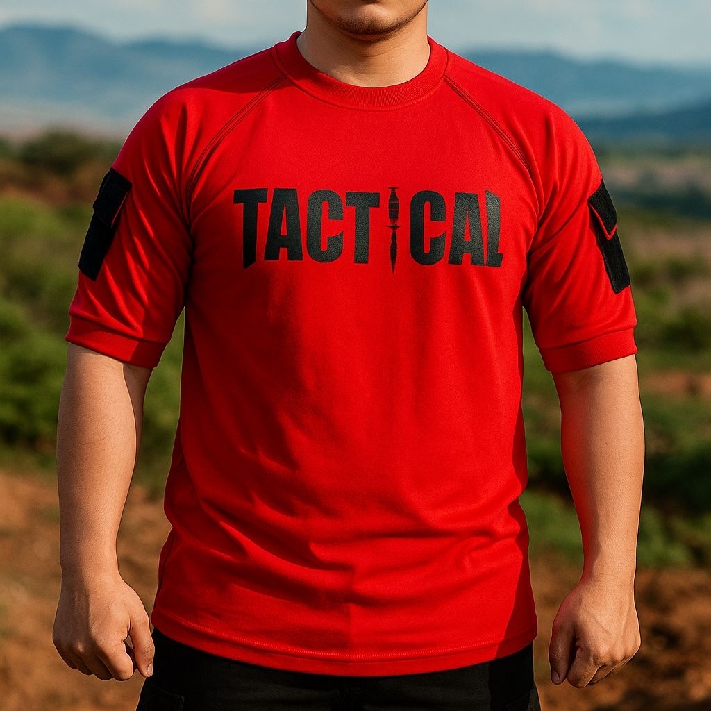 Kaos Tactical Lengan Pendek Merah Cotton Combed