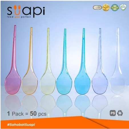 SUAPI SENDOK MAKAN PLASTIK BENING WARNA - 50PCS