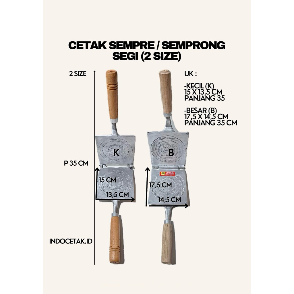 Cetakan Kue Semprong Segi Aluminium Cor 2 Ukuran / Cetakan Semprong Kotak Gagang Kayu / Cetakan Semp