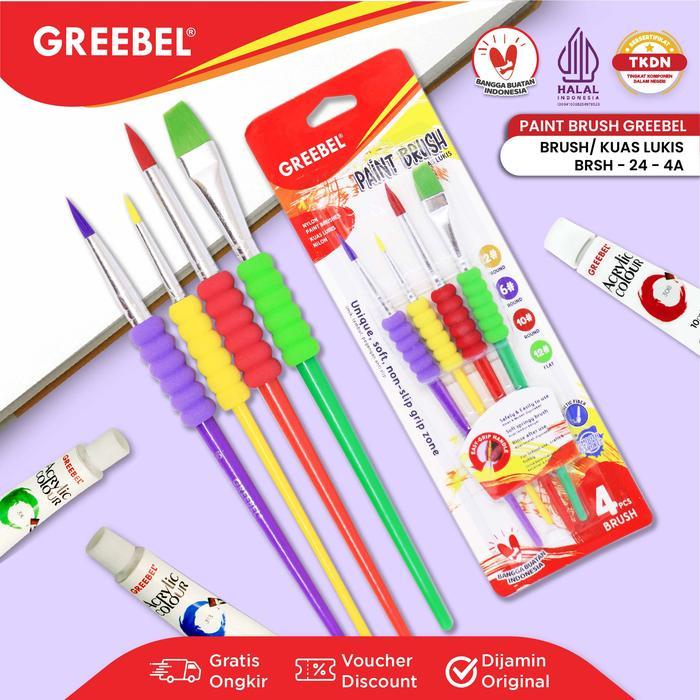 

Paint Brush Greebel Kuas Lukis Set Brush BRSH-24-4A Flat dan Round [1 SET Isi 4]