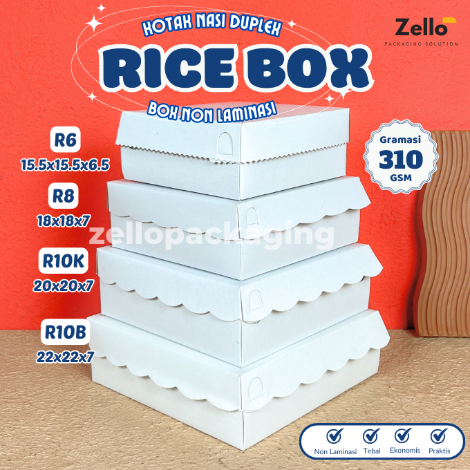 Kotak Nasi Duplex Putih Polos  R6 R8 R10K R10B Dus Non Laminasi Wadah Nasi Kue Snack Catering