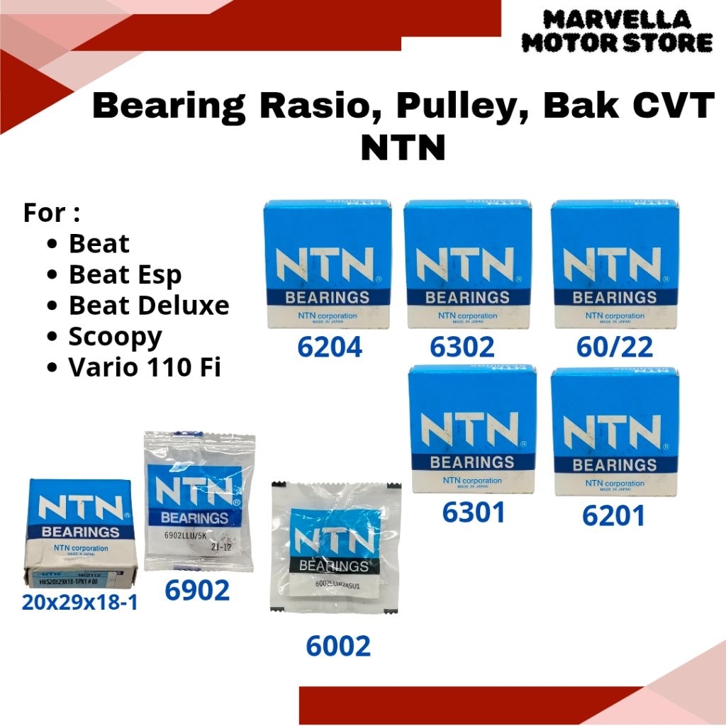 Laher Bearing Rasio Pulley Bak Cvt NTN Beat Scoopy Vario 110 Fi