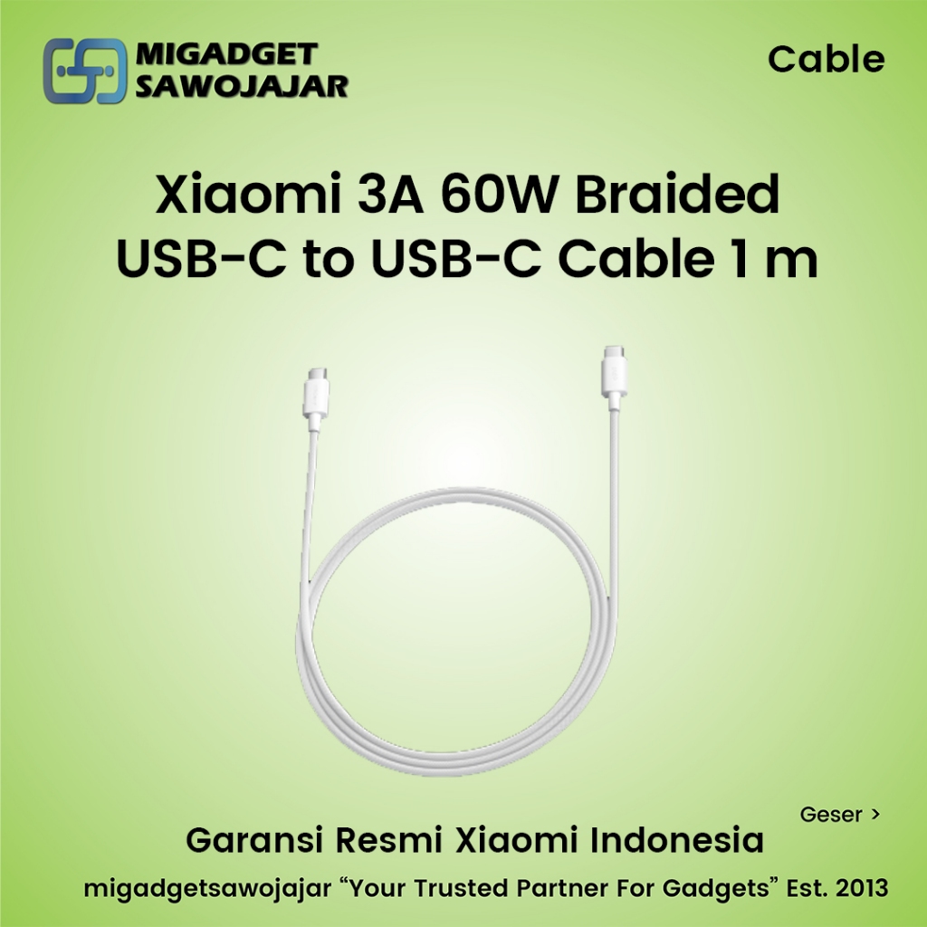 Xiaomi 3A 60W Braided USB-C to USB-C Cable 1m Kabel USB C to C 1 Meter