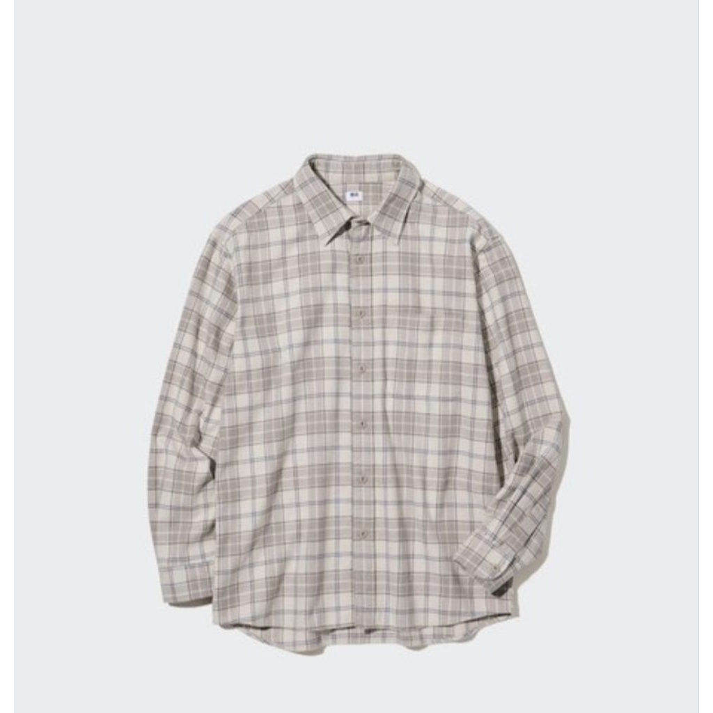 Kemeja Flanel Shirt Uniqlo Man Baggy Cream(XL)   second/preloved/vintage