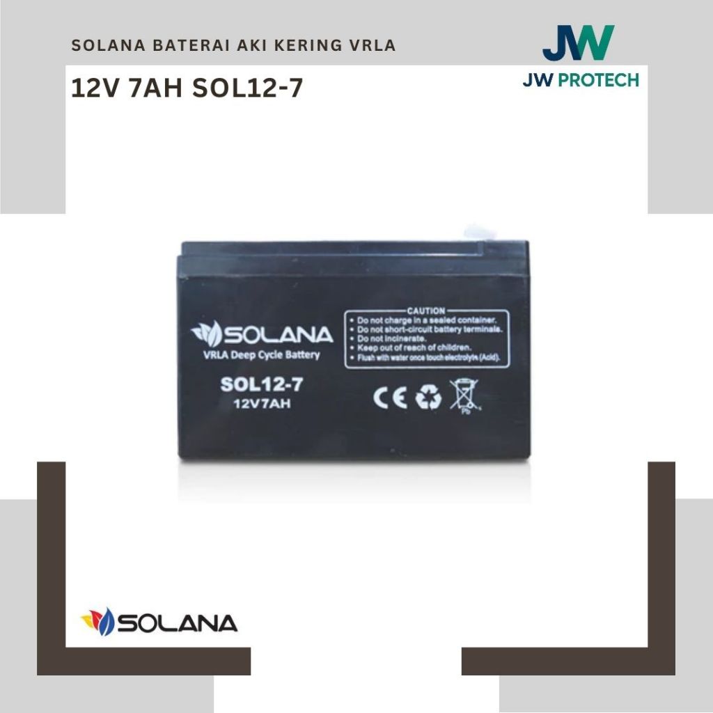 SOLANA Baterai Aki Kering VRLA 12V 7AH Deep Cycle 12 Volt SOL12-7 SOL 127