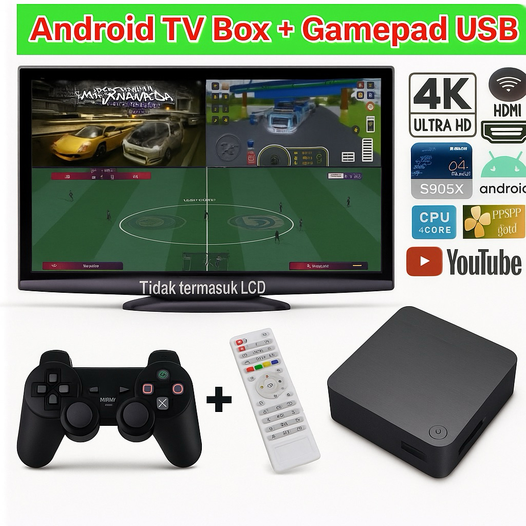 TV Box STB Android+Gamepad USB Paket Games Android Support UHD 4K