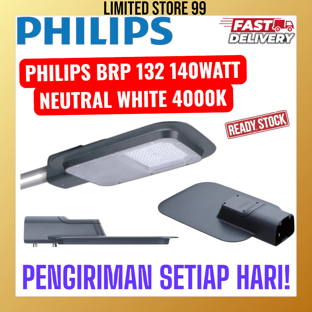 Lampu Jalan Pju Philips Brp132 140 Watt NW - Philips Brp 132 140W LED175 220-240v 17500 Lumen Neutra