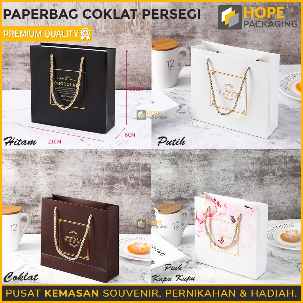 

Paperbag Coklat Premium/Kotak Gift Coklat + Mika/Souvenir Ivory Handle Tali Emas/ Gift box Valentine