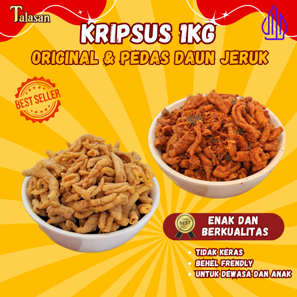 

Keripik Usus Pedas 1KG KRIPSUS ORIGINAL DAN PEDAS DAUN JERUK | keripik usus pedas | camilan murah talasan