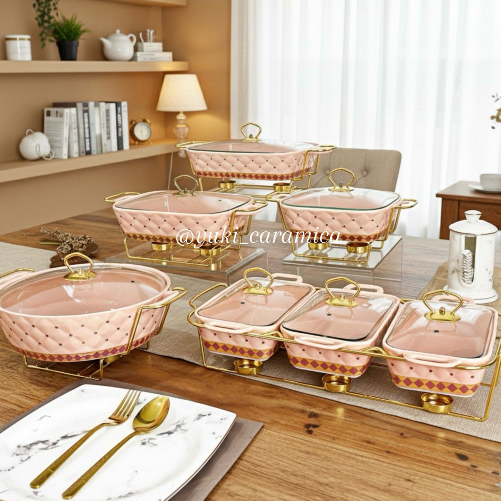 prasmanan keramik warna pink gold / prasmanan pink / prasmanan mewah