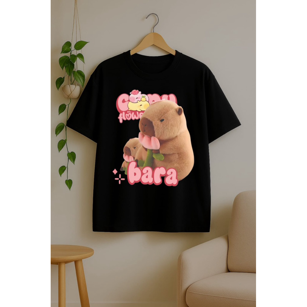 T-Shirt Capybara Kaos Allsize Capybara Hitam Pink