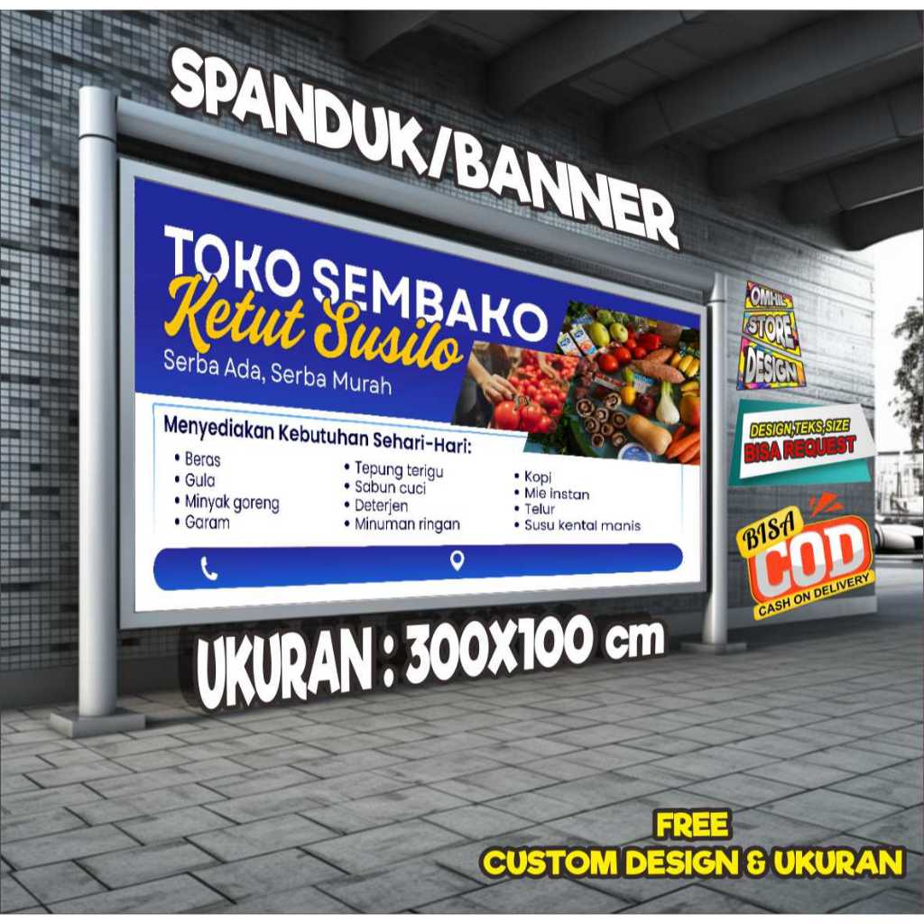 Spanduk Benner Ukuran 300X100cm Warung Sembako Free Custom Desain Dan Ukuran