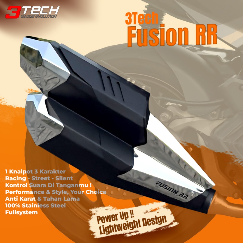 Motor Matic 110cc-160cc 3tech Fusion RR Knalpot 3 Suara PCX Aerox Vario