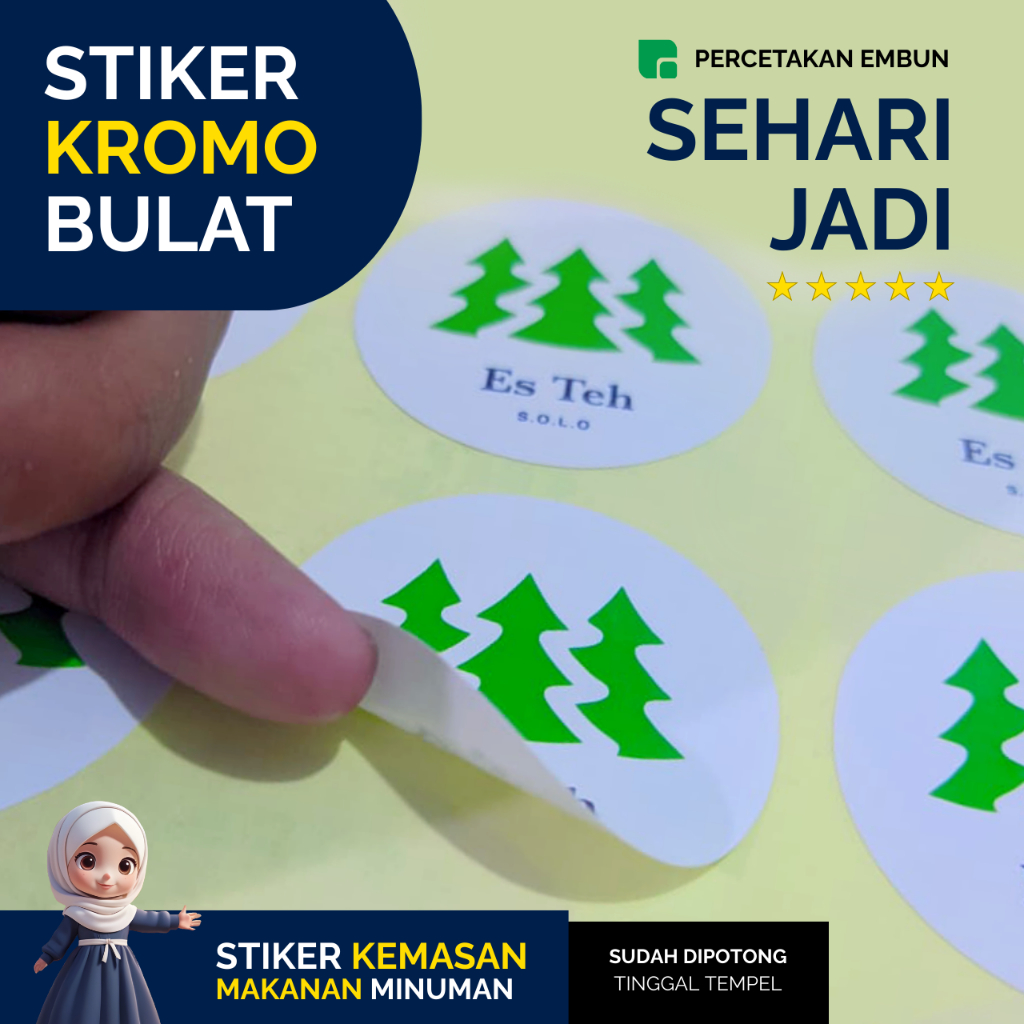 

CETAK STIKER KROMO BULAT CUSTOM LABEL MAKANAN MINUMAN MURAH SUDAH DICUTTING TINGGAL TEMPEL