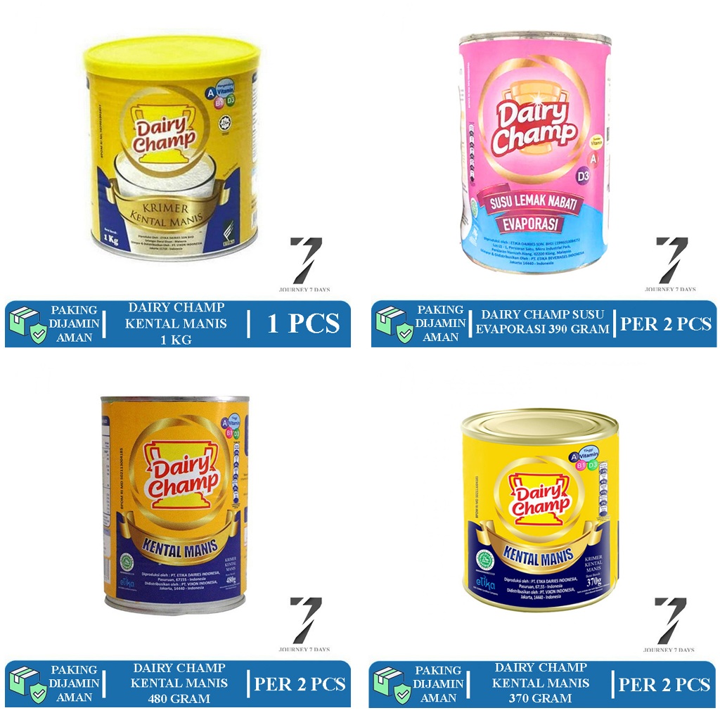 

DAIRY CHAMP ANEKA SUSU KENTAL MANIS KRIMER DAN EVAPORATED TIN KALENG JOURNEY 7 DAYS DENGAN PAKING AMAN