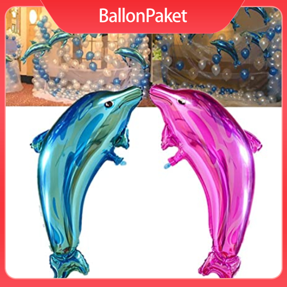 Balon Foil Bentuk Ikan Hiu Blue / Balon Foil Jumbo Hewan Laut Lumba Lumba Hiu / Foil Dolphin Pink Bi