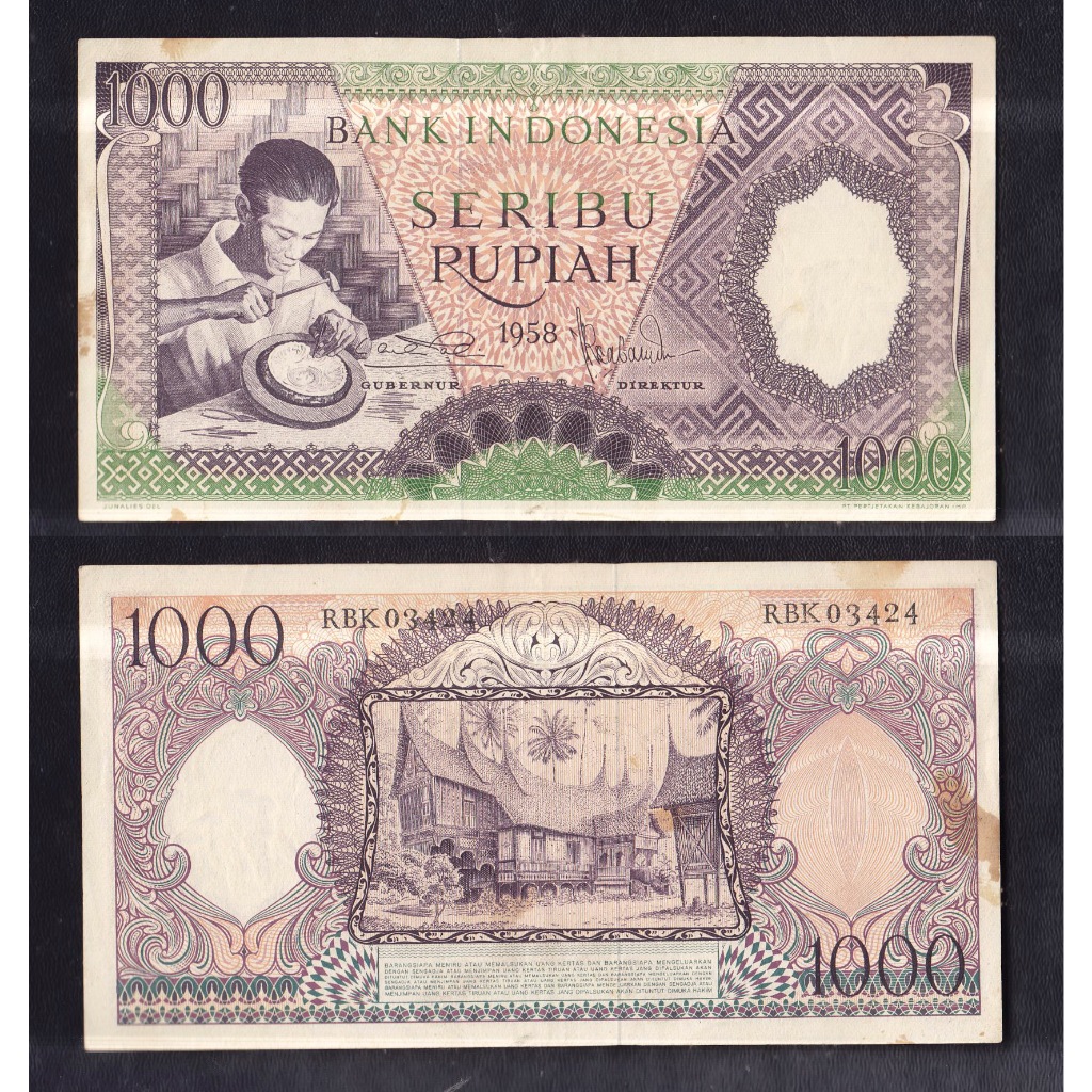 Uang kuno 1000 rupiah (Violet) tahun 1958 seri Pekerja-1