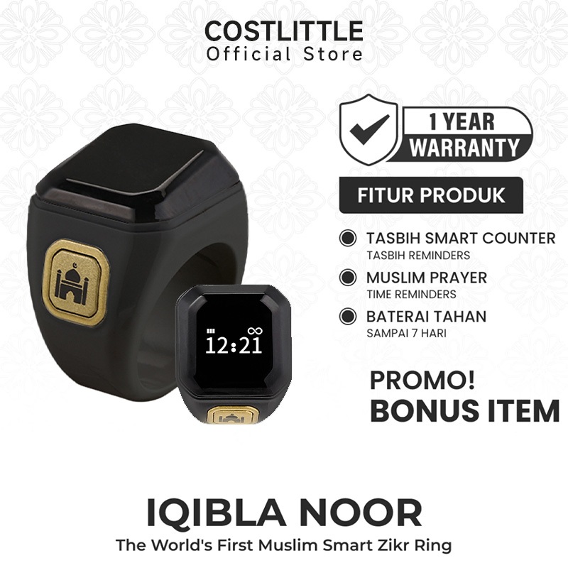 Cincin Tasbih Digital - Penghitung Zikir, Pengingat Sholat 5 Waktu, Getaran & Bluetooth