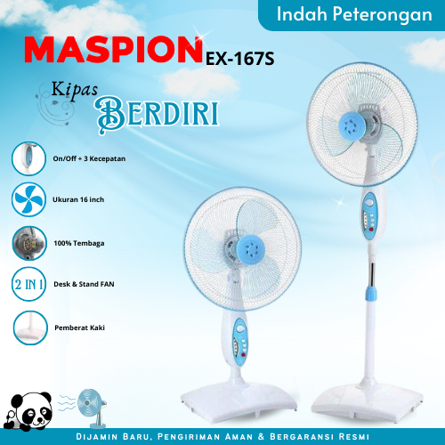 KIPAS ANGIN BERDIRI MASPION EX-167 S/KIPAS ANGIN 2in1/KIPAS BERDIRI/KIPAS DUDUK/STAND FAN 16 INCH