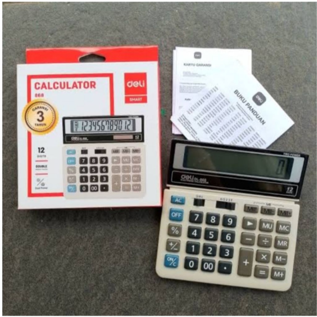 

Kalkulator Dagang Garansi 3 tahun merk Deli Smart Putih Besar 868 12 digit Calculator Dual Power Original Deli Product