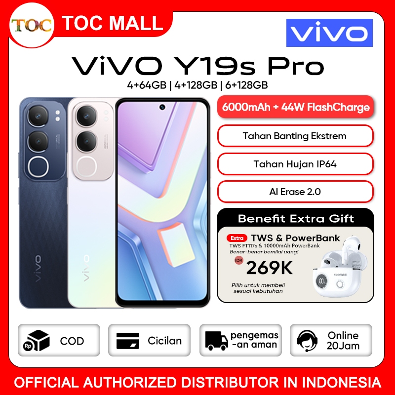 Vivo Y19s Pro 6/128GB 4/128GB 4/64GB 6000mAh Baterry Full Screen Garansi Resmi Vivo Terbaru 2025