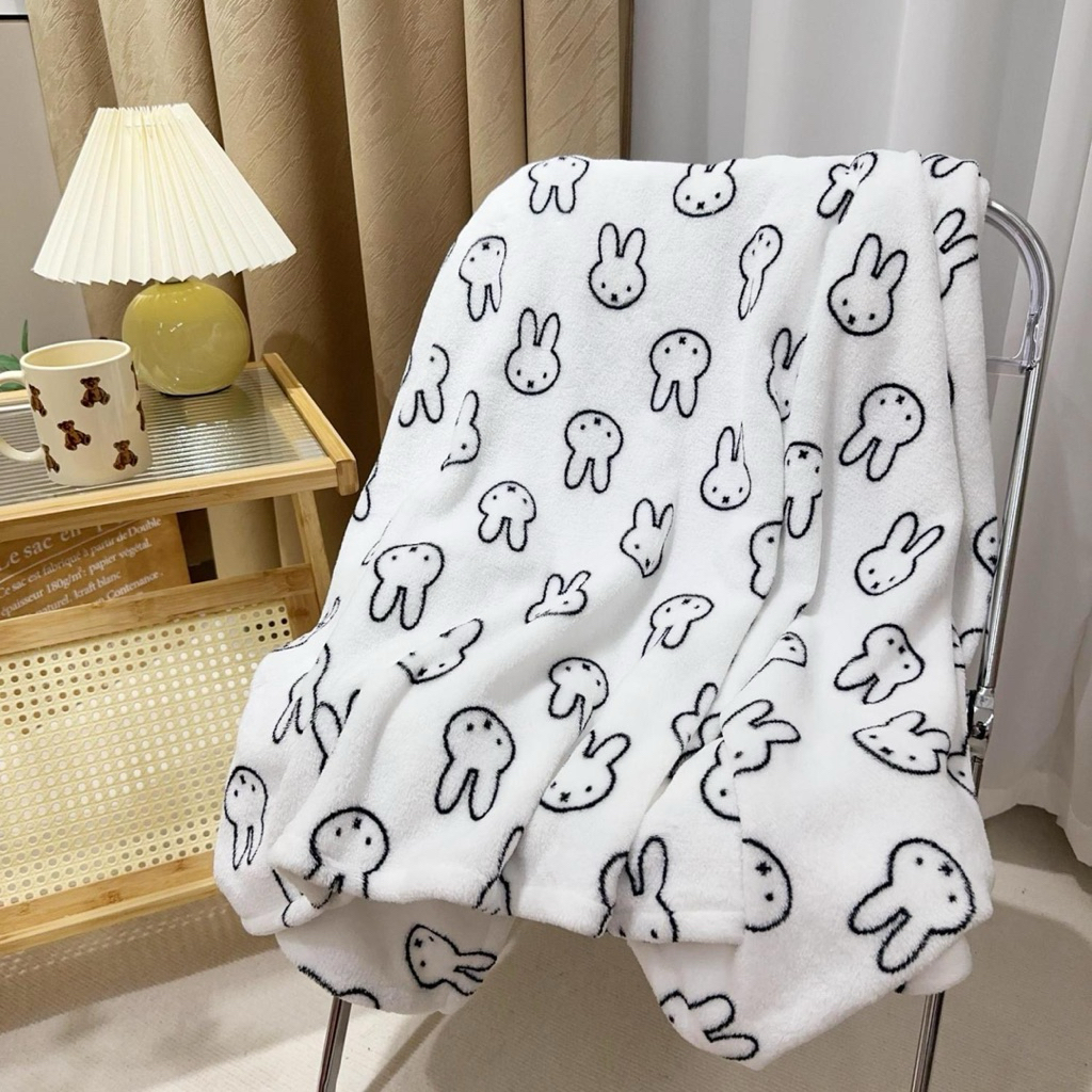 PREORDER Selimut Miffy Gaya Ins – Selimut Flanel Musim Gugur/Dingin, Kartun Anak, Selimut AC, Sprei,