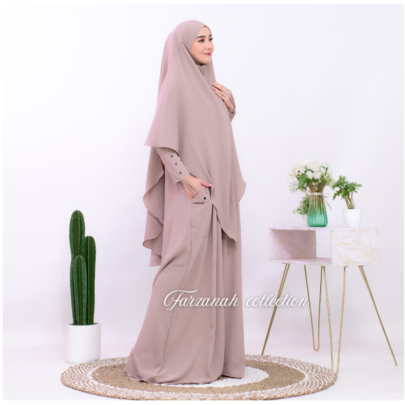 haviza gamis abaya set khimar syar'i muslim umroh haji crinkle mewah variasi kancing