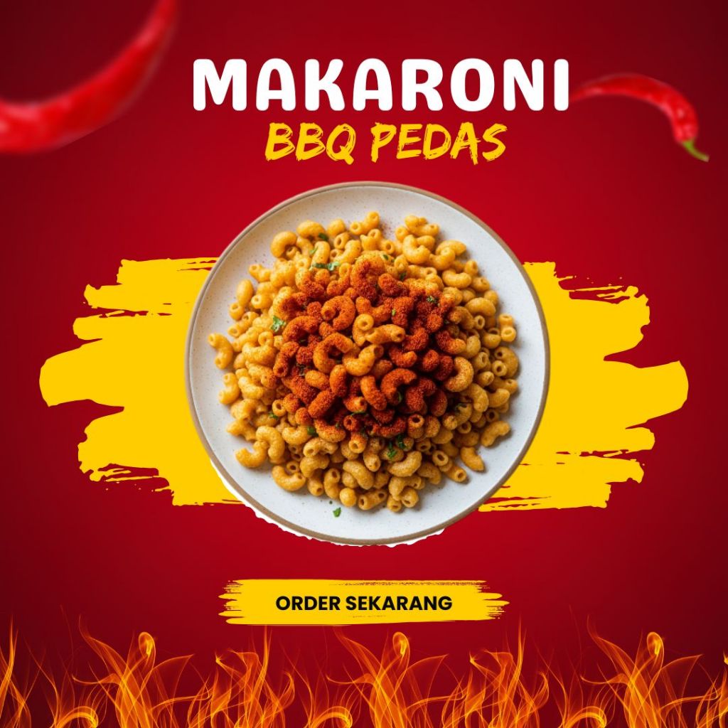 

MAKARONI KRIUK BBQ PEDAS NAMPOL 250 GRAM- MAKARONI BANTET GURIH RASA BARBEKYU PEDAS