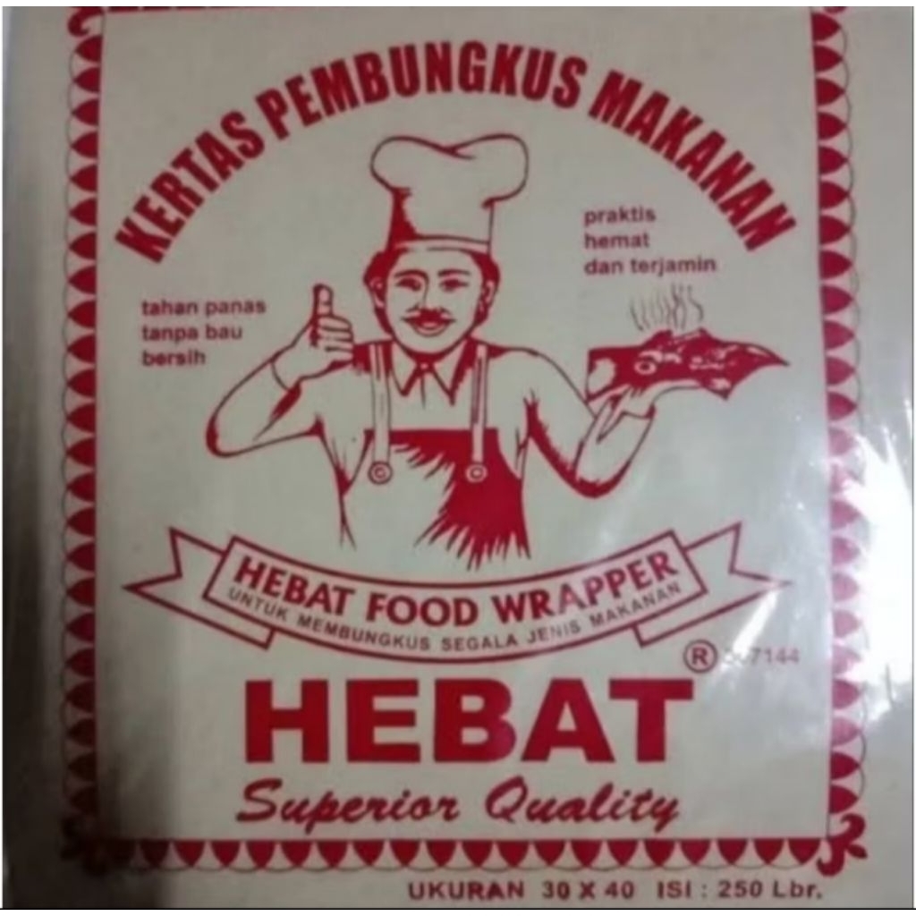 Kertas Nasi Coklat Laminasi besar merk HEBAT 30 X 40 cm isi 250 pcs per pack.bungkus nasi uduk / war