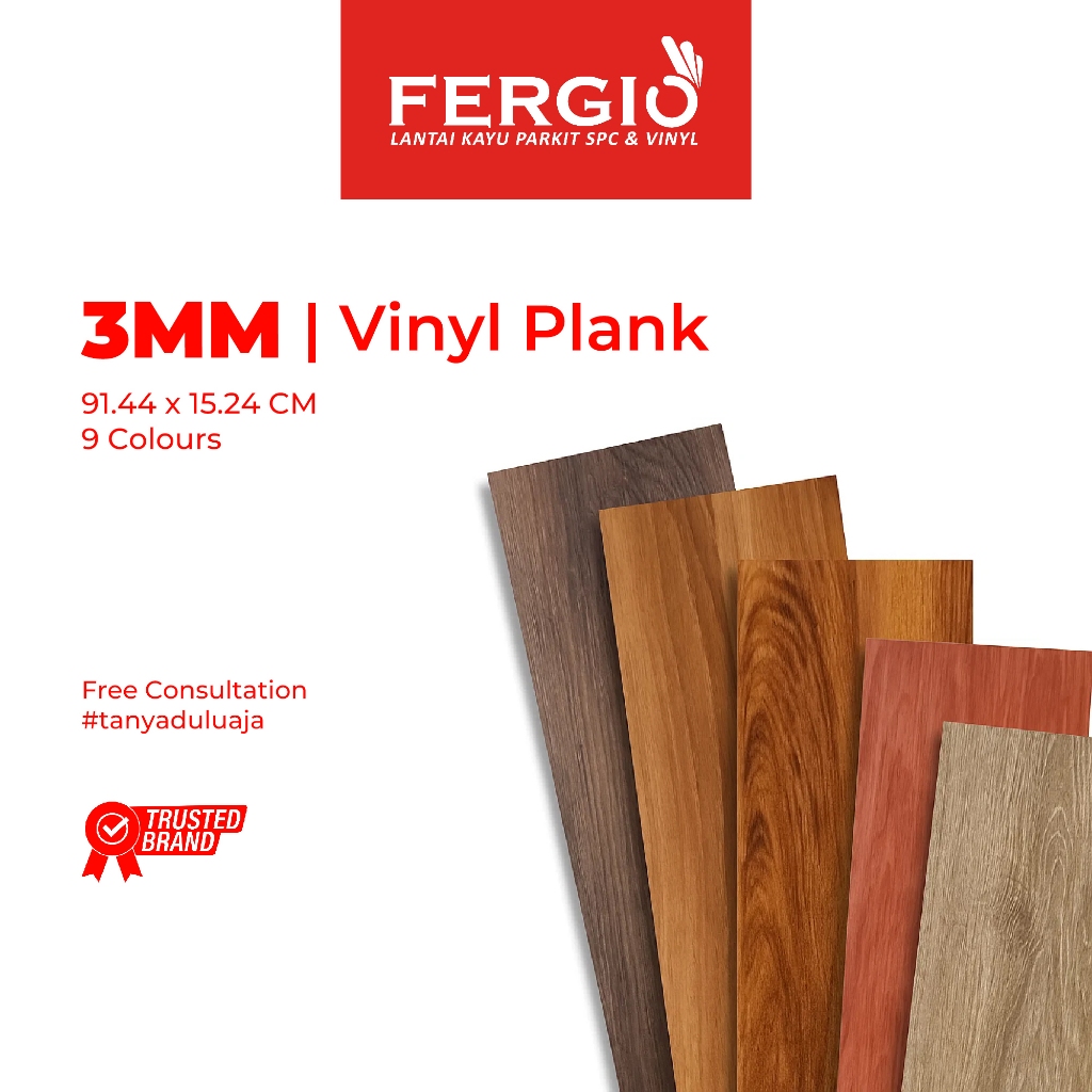 FERGIO Premium Vinyl 3mm Lantai Kayu Wallpaper Lantai | Sistem Pemasangan Lem