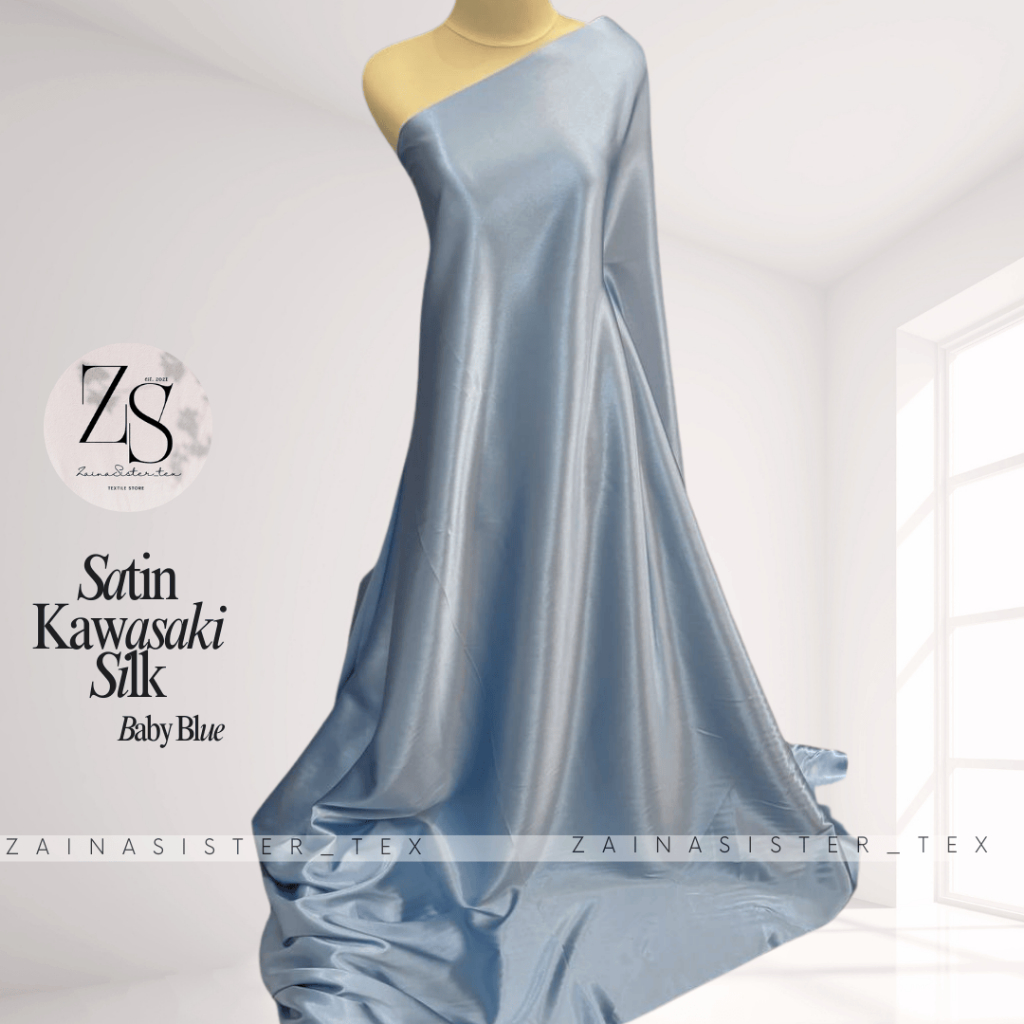 Bahan Kain Satin Kawasaki Silk Warna Baby Blue Bahan Kain Bridesmaids Akad Wisuda Tebal Shiny