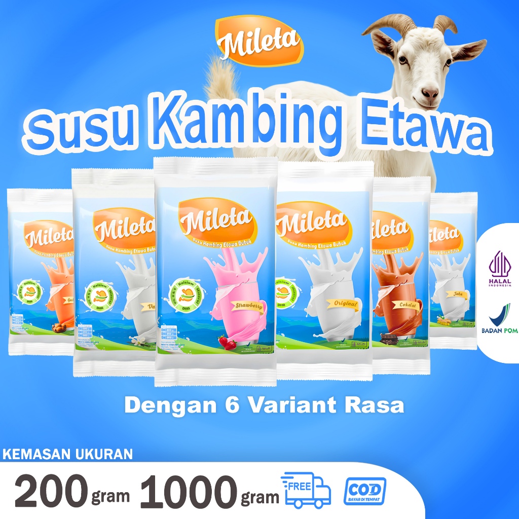 

Mileta Susu Kambing Etawa Bubuk 1000gr / 200gr – Susu Sehat Alami Kaya Nutrisi untuk Imunitas Tubuh