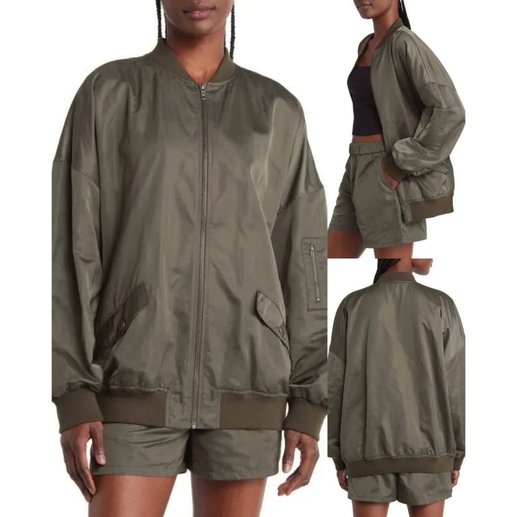 Jaket Bomber Oversized Wanita Bahan Satin Women's Oversized Bomber Jacket - 8998