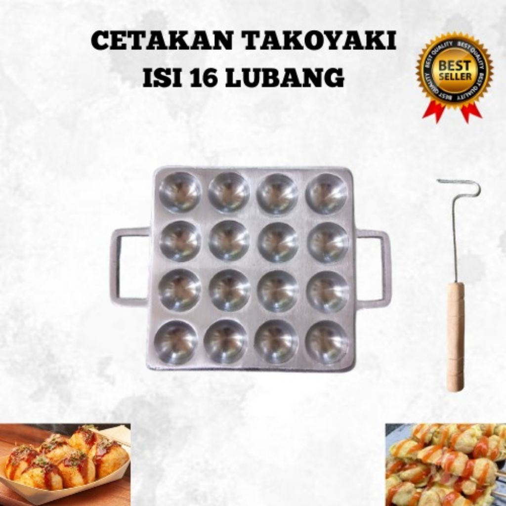 Cetakan Kue Takoyaki Sate Telor Pentol Goreng Isi 16 Lubang Anti Lengket