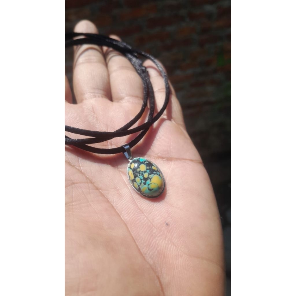 kalung tali hitam batu pirus tibet