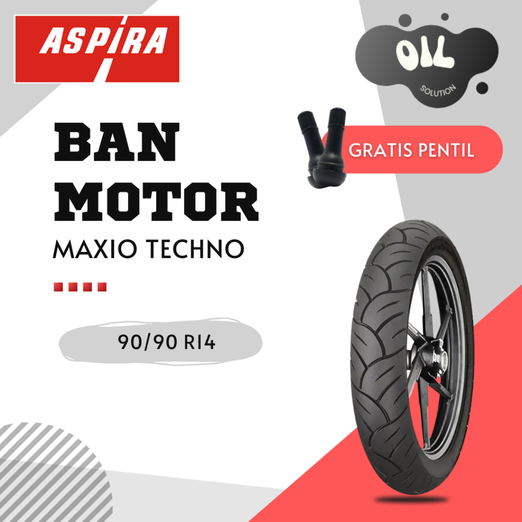 {Gratis Pentil} Aspira Maxio Techno 90/90-14 Tubeless - Ban Motor Aspira Techno 90/90 Ring 14 Tubele