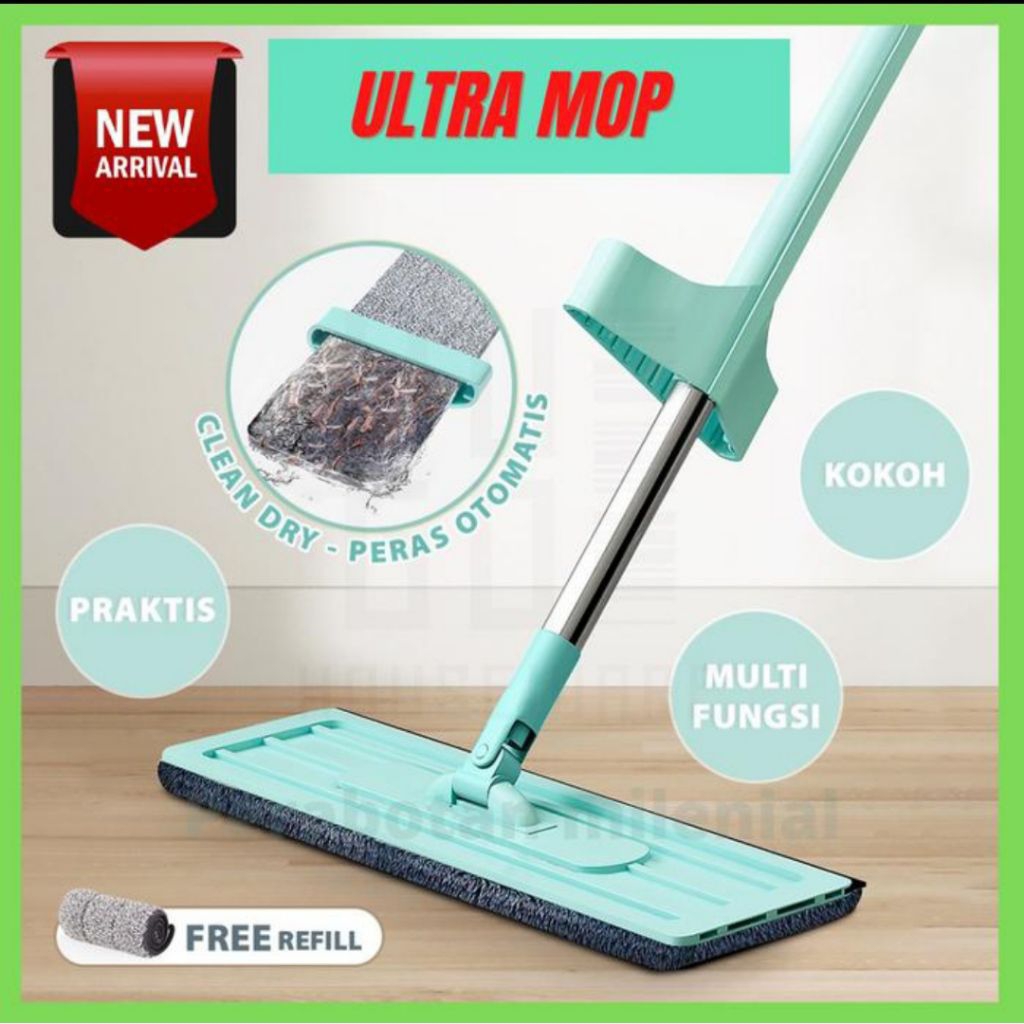 Alat pel tarik otomatis Ultra mop alat pel microfiber