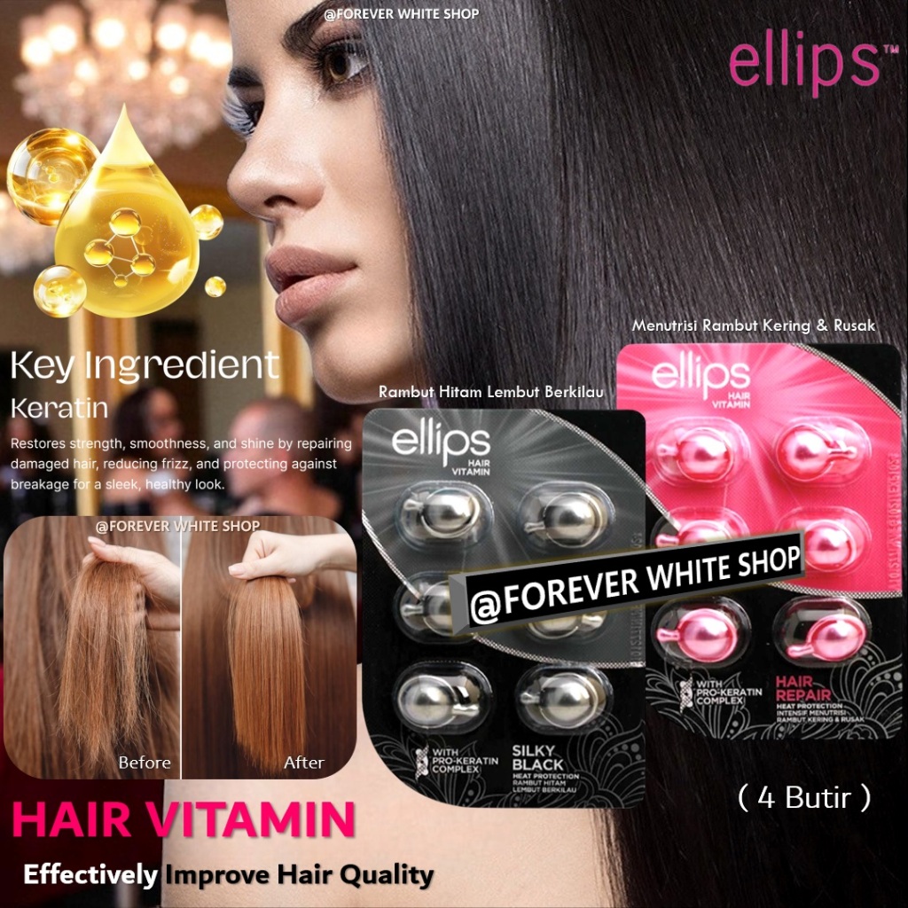 4 Capsules  Ellips Vitamin Rambut Rontok dan Kering Pink & Hitam BPOM FWS Serum Rambut Hair Vitamin 