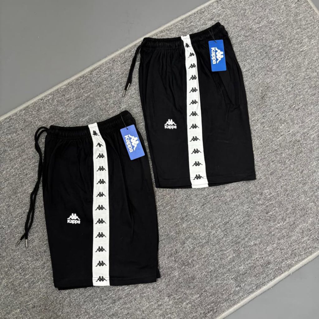 CELANA PENDEK KAPPA4 HITAM TAPED PUTIH