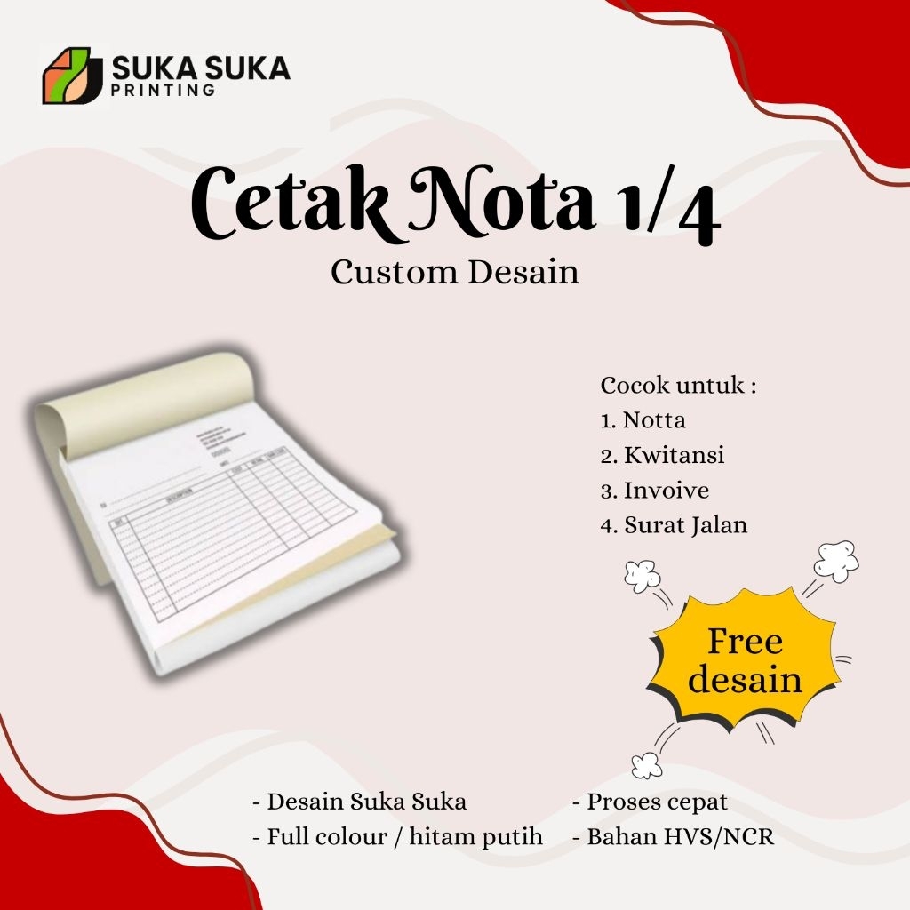 

[NOTA CUSTOM] Cetak nota kwitansi 1ply surat jalan ukuran 1/4
