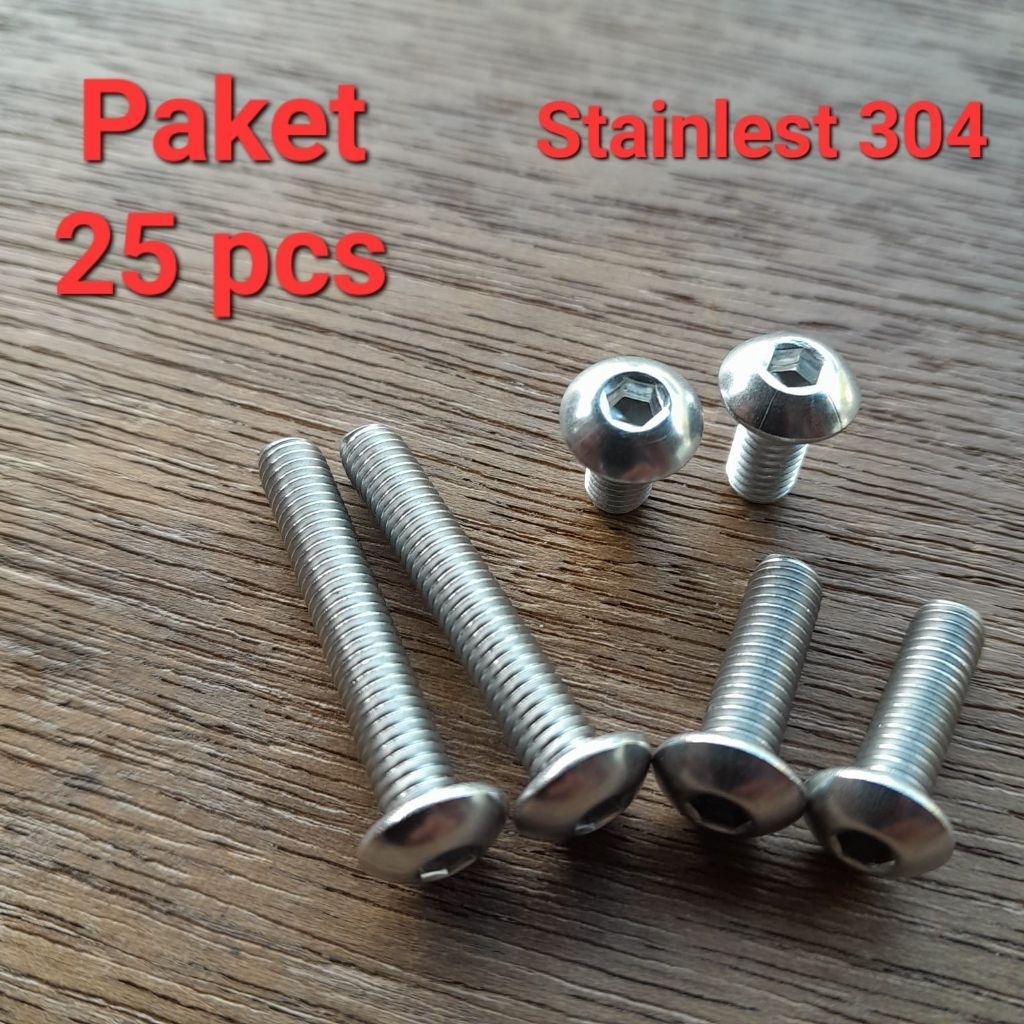 Baut soket button L stainlest 304 M5 (paket 25 pcs) | baut kepala oval stainlest M5 | baut oval kunc