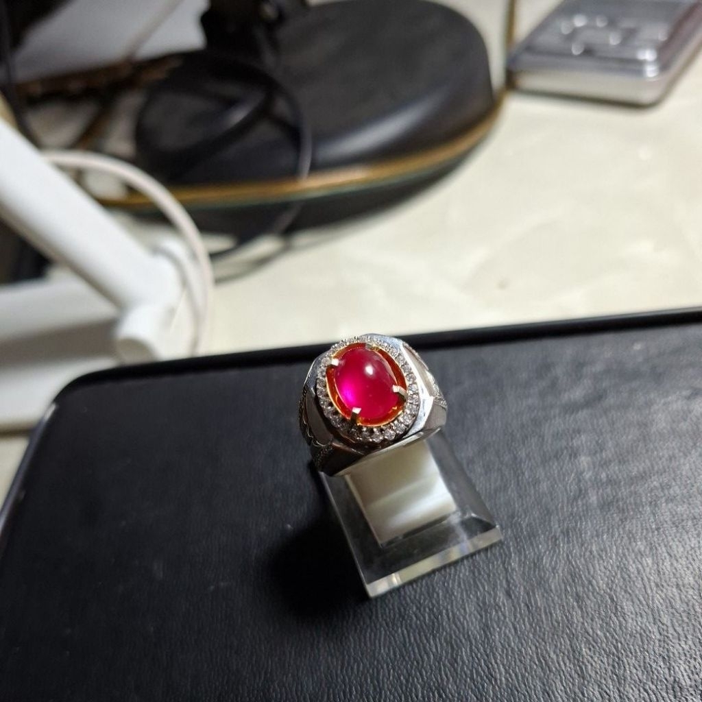 natural ruby mozambique hq ring perak elegant chrome dop putih