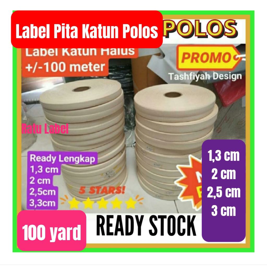 

Label Katun Cream Polos 1,2cm 100m Pita Bahan Lembut Import