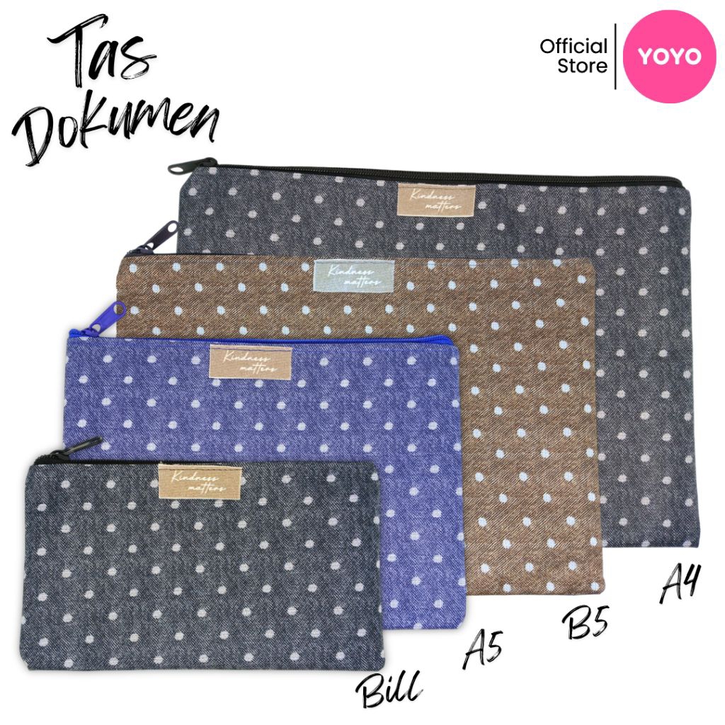 

Tas Dokumen Document Bag YOYO Polkadot Tas Resleting Pocket File Zipper Bag Zipper Folder