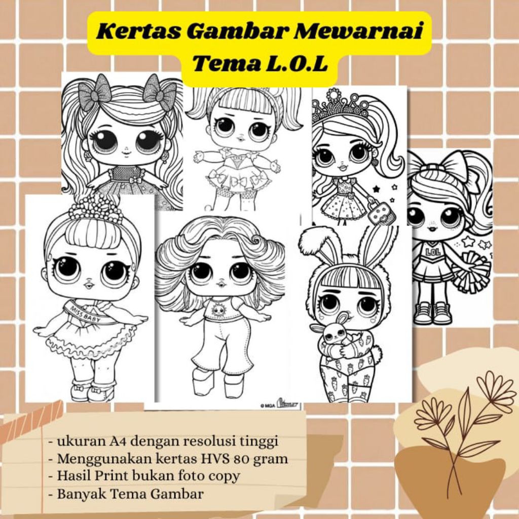 

20 LEMBAR KERTAS GAMBAR MEWARNAI TEMA L.O.L ( READY LANGSUNG KIRIM )