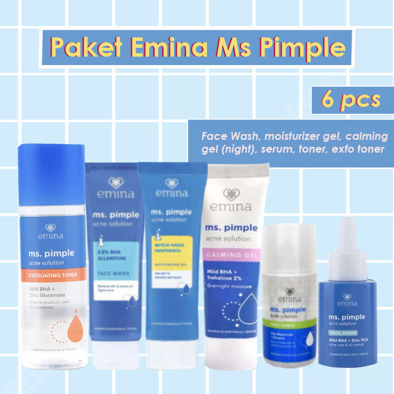 Paket Emina Ms Pimple Acne Solution Kulit Berminyak, Pori pori, Jerawat 6 pcs - Skincare Lengkap