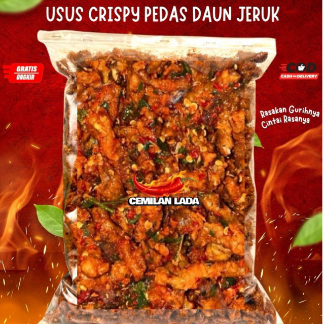 

Usus Crispy Pedas Daun Jeruk 1kg Cemilan Lada
